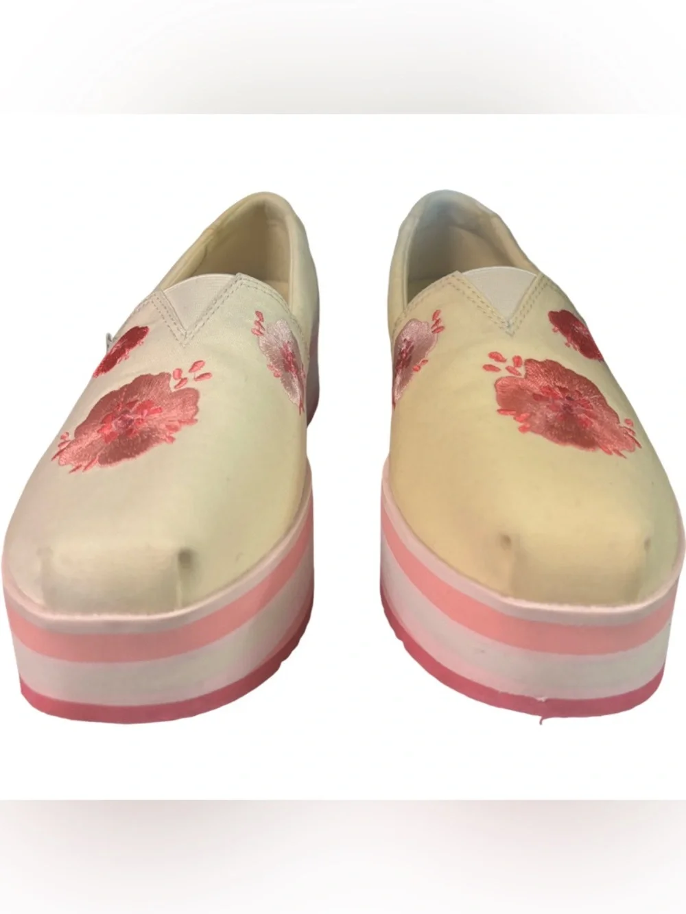 Toms Alpargata Platform Pink Poppies Embroidered Canvas Size 10